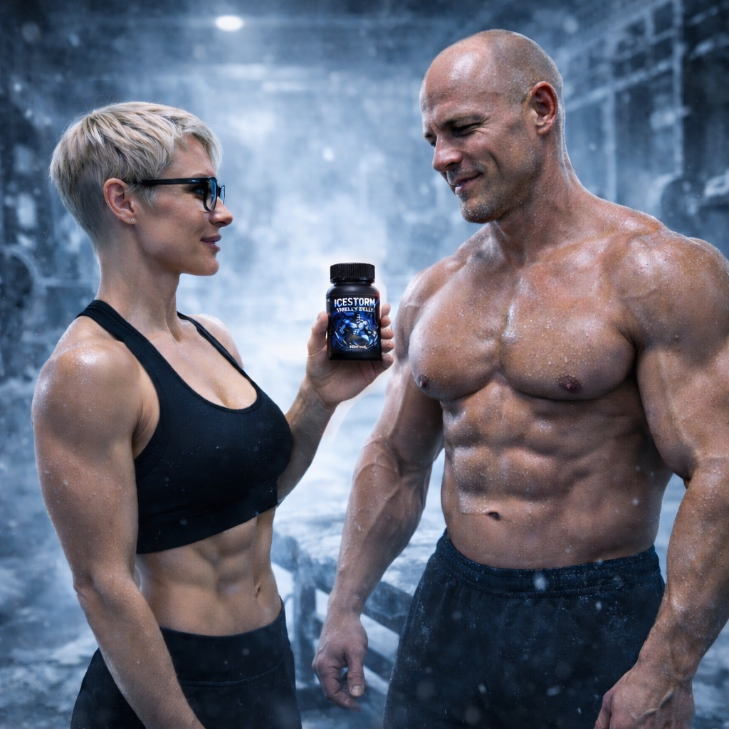 Zwei Athleten mit einer Dose ICESTORM Menthol Riechgel