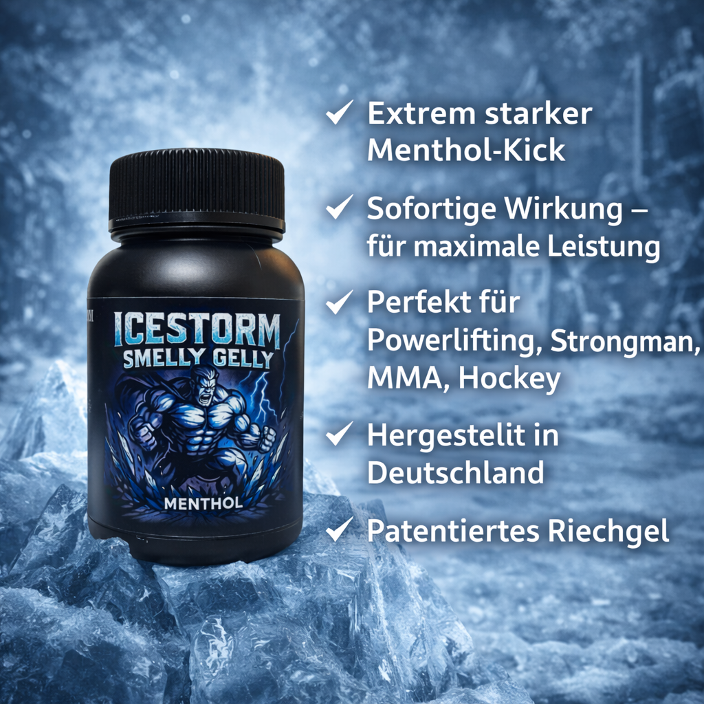 ICESTORM Menthol Riechgel auf Eis mit Produktinformationen