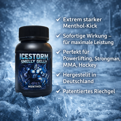 ICESTORM Menthol Riechgel auf Eis mit Produktinformationen